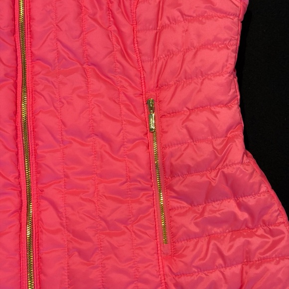 Lilly Pulitzer Skylar Flamingo Pink Vest Jacket  Gold Zippers Womans XL - Picture 2 of 8